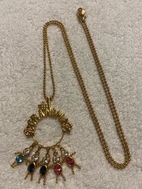 Vintage #1 GRANDMA Gold-Tone Multicolor birthdtone Pendant charm Necklace
